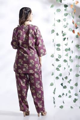 Wine everyday wear cotton co-ord set for women 2