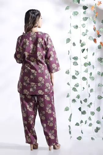 Wine everyday wear cotton co-ord set for women