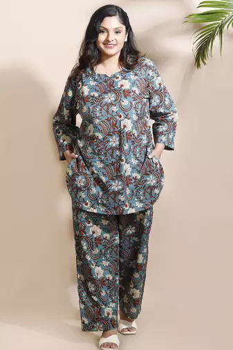 Blue everyday wear cotton co-ord set for women