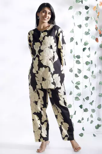 Black everyday wear cotton co-ord set for women