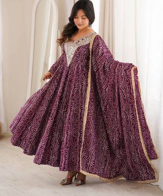 Purple rayon mirror embroidered gown set with dupatta 2