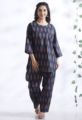 Blue everyday wear cotton co-ord set for women 5