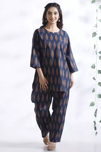 Blue everyday wear cotton co-ord set for women