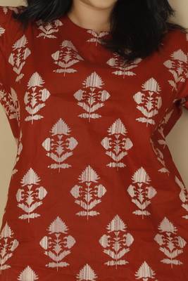Red everyday wear cotton co-ord set for women 3