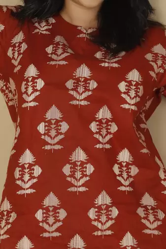 Red everyday wear cotton co-ord set for women