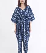Blue abstract printed cotton kaftan co-ord set for women