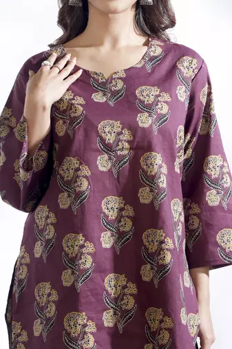 Wine everyday wear cotton co-ord set for women