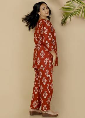 Red everyday wear cotton co-ord set for women 4