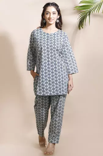 Blue everyday wear cotton co-ord set for women