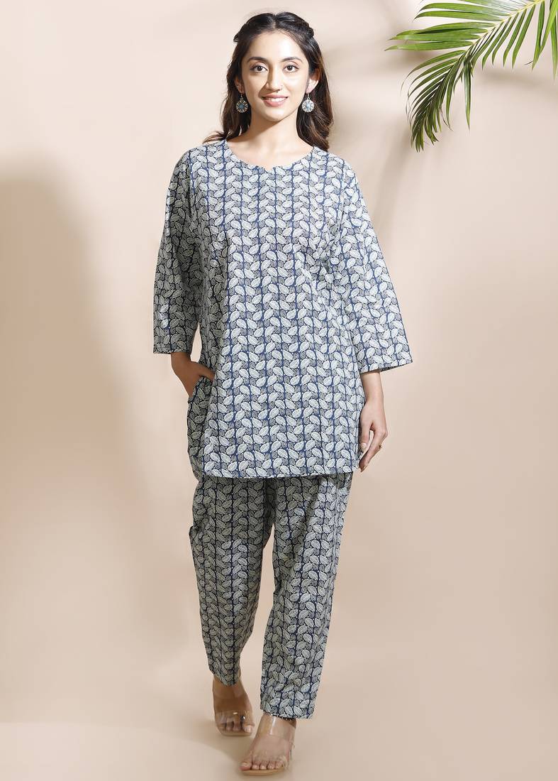 Blue everyday wear cotton co-ord set for women