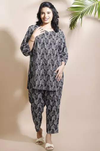 Black everyday wear cotton co-ord set for women