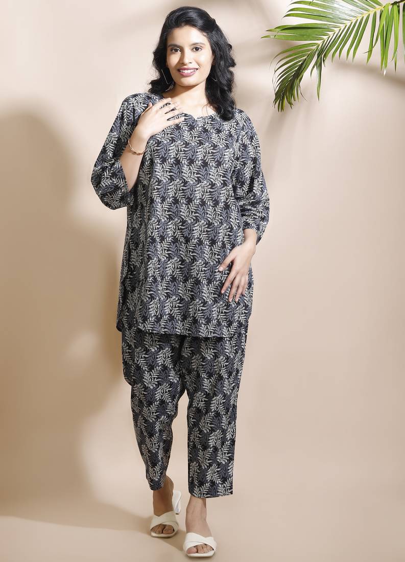 Black everyday wear cotton co-ord set for women
