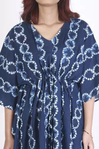Blue abstract printed cotton kaftan co-ord set for women