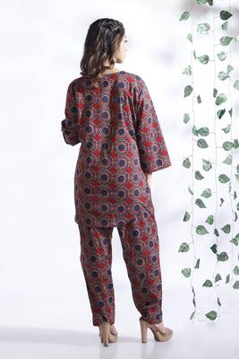 Red everyday wear cotton co-ord set for women 2