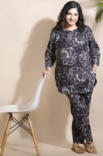 Black everyday wear cotton co-ord set for women