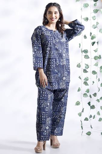 Blue everyday wear cotton co-ord set for women