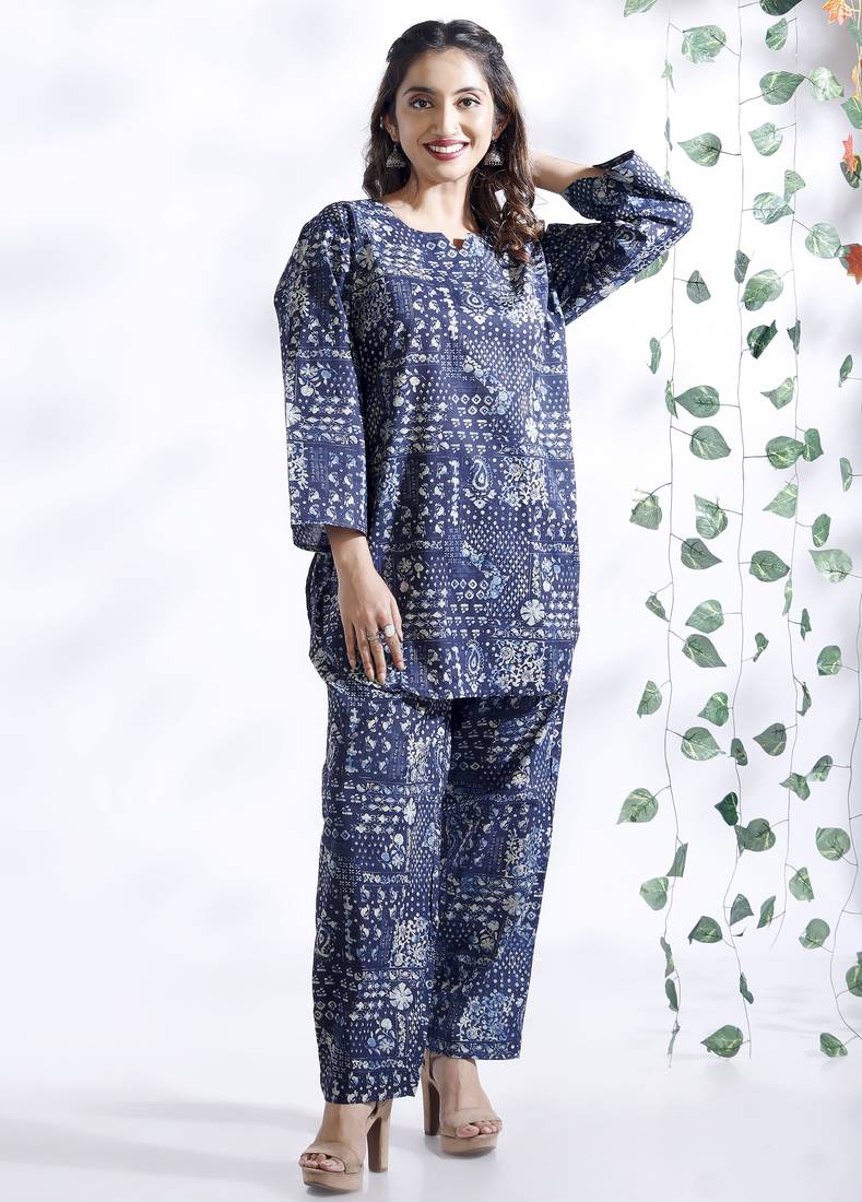Blue everyday wear cotton co-ord set for women