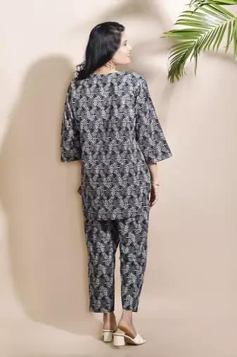 Black everyday wear cotton co-ord set for women