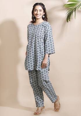 Blue everyday wear cotton co-ord set for women 4