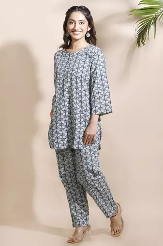 Blue everyday wear cotton co-ord set for women