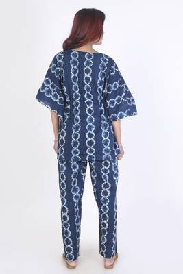 Blue abstract printed cotton kaftan co-ord set for women 5