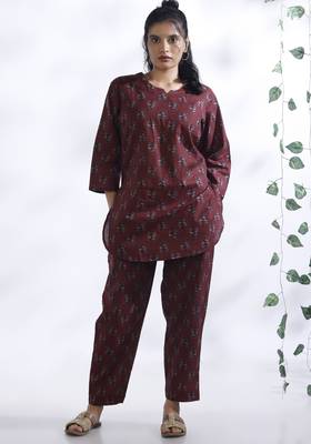 Wine everyday wear cotton co-ord set for women 1
