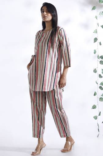 Pink everyday wear cotton co-ord set for women