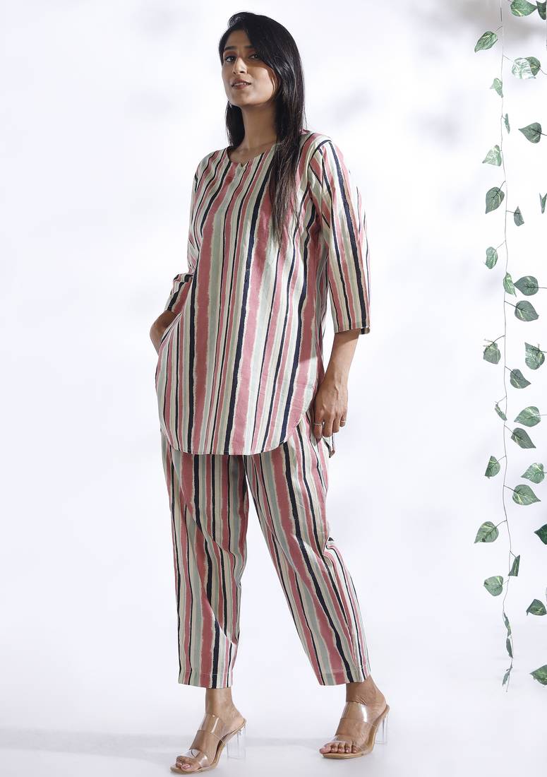 Pink everyday wear cotton co-ord set for women