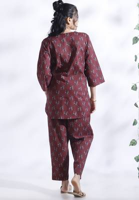 Wine everyday wear cotton co-ord set for women 2