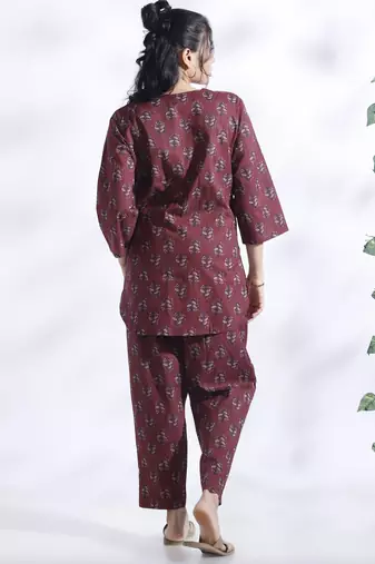 Wine everyday wear cotton co-ord set for women