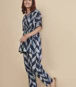 Blue geometric printed cotton kaftan co-ord set for women