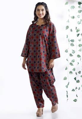 Red everyday wear cotton co-ord set for women 5