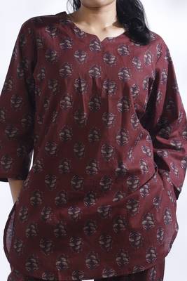 Wine everyday wear cotton co-ord set for women 3