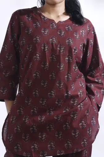 Wine everyday wear cotton co-ord set for women