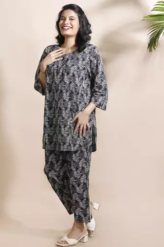 Black everyday wear cotton co-ord set for women
