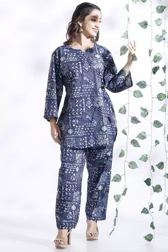 Blue everyday wear cotton co-ord set for women