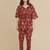 Red geometric printed cotton kaftan co-ord set for women