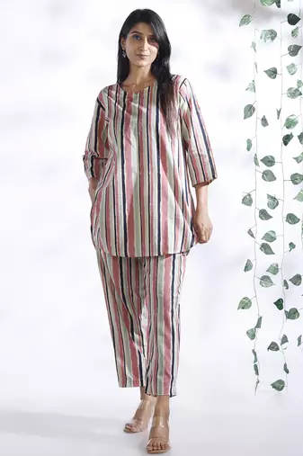 Pink everyday wear cotton co-ord set for women