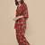 Red geometric printed cotton kaftan co-ord set for women