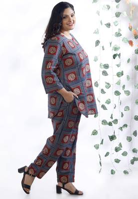 Blue everyday wear cotton co-ord set for women 5