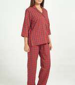 Red checks printed cotton co-ord set for women