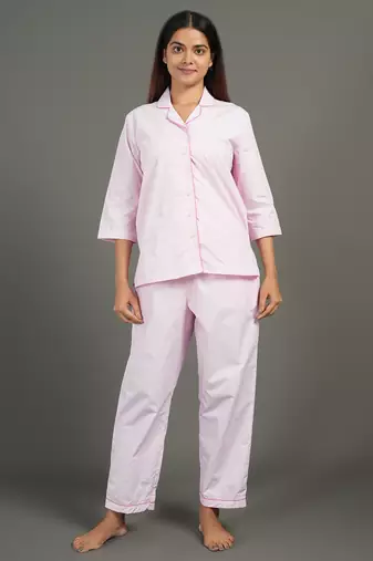 Pink solid cotton co-ord set for women