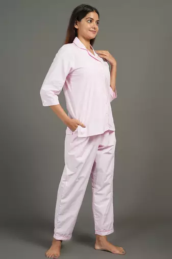 Pink solid cotton co-ord set for women
