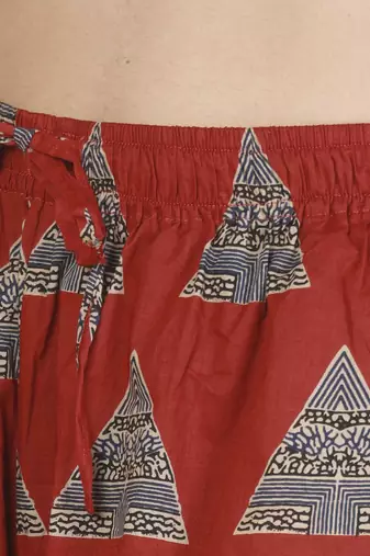 Red geometric printed cotton kaftan co-ord set for women