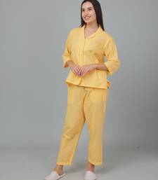 Yellow checks printed cotton co-ord set for women