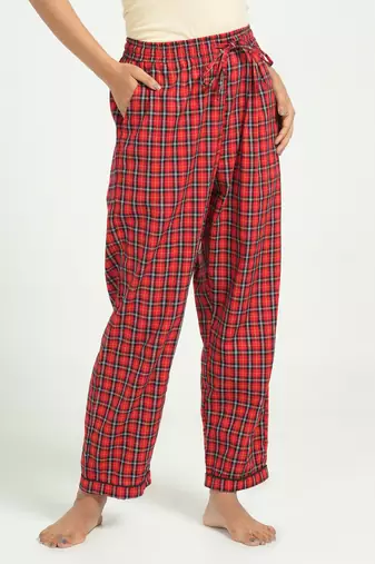 Red checks printed cotton co-ord set for women