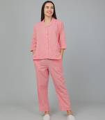 Red checks printed cotton co-ord set for women