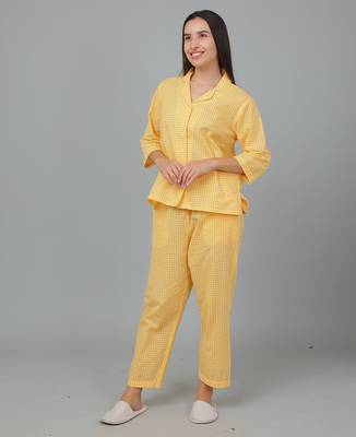 Yellow checks printed cotton co-ord set for women 3