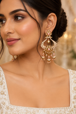 Floral Meenakari Polki Chand Earrings 1
