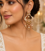 Floral Meenakari Polki Chand Earrings